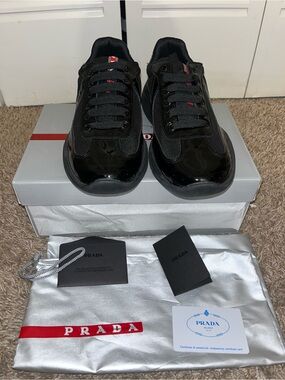 Prada Men's Black Patent & Mesh Low-Top Sneakers